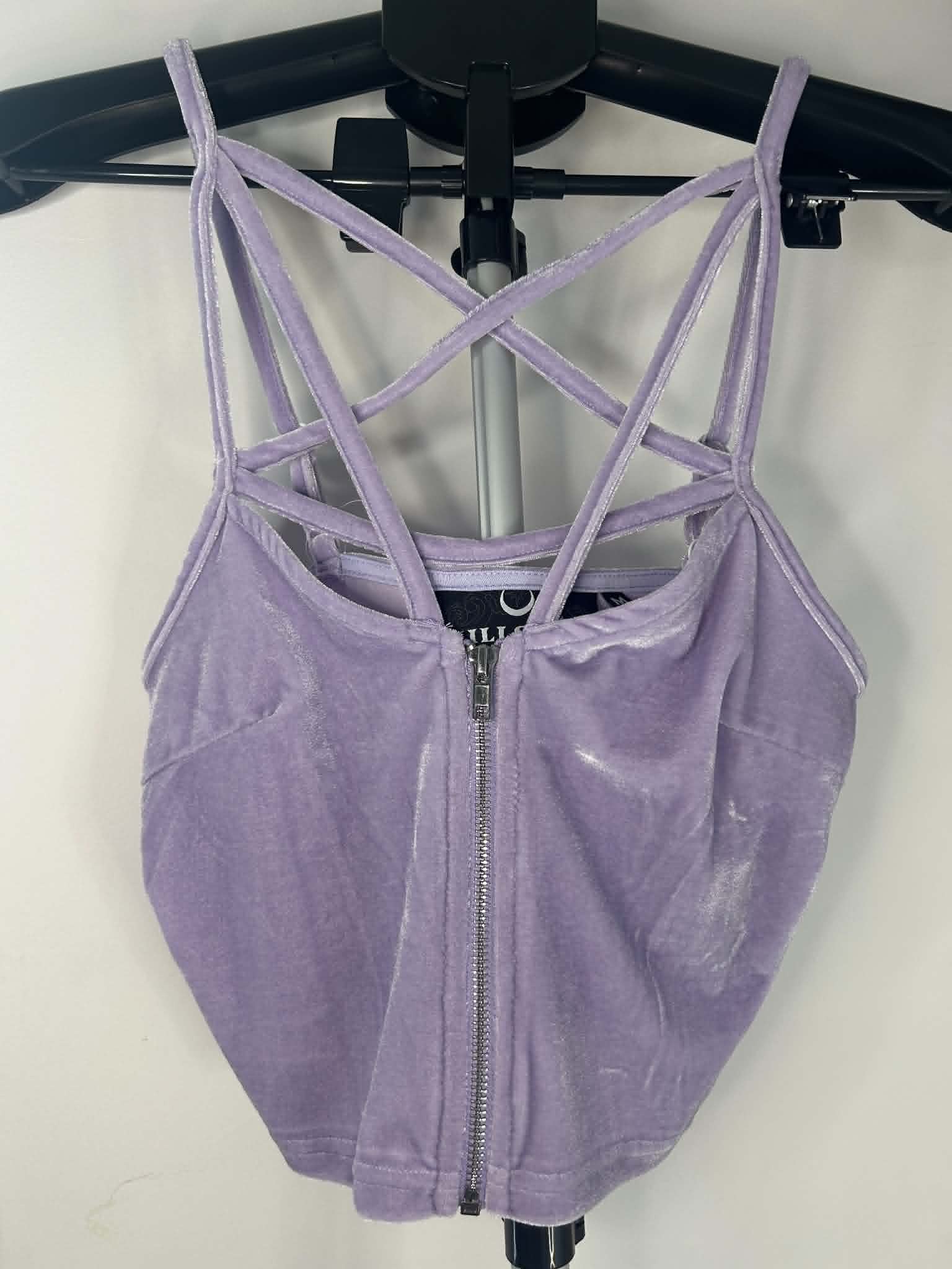Killstar Lilac Velvet Strappy Zip Front Crop Top Medium