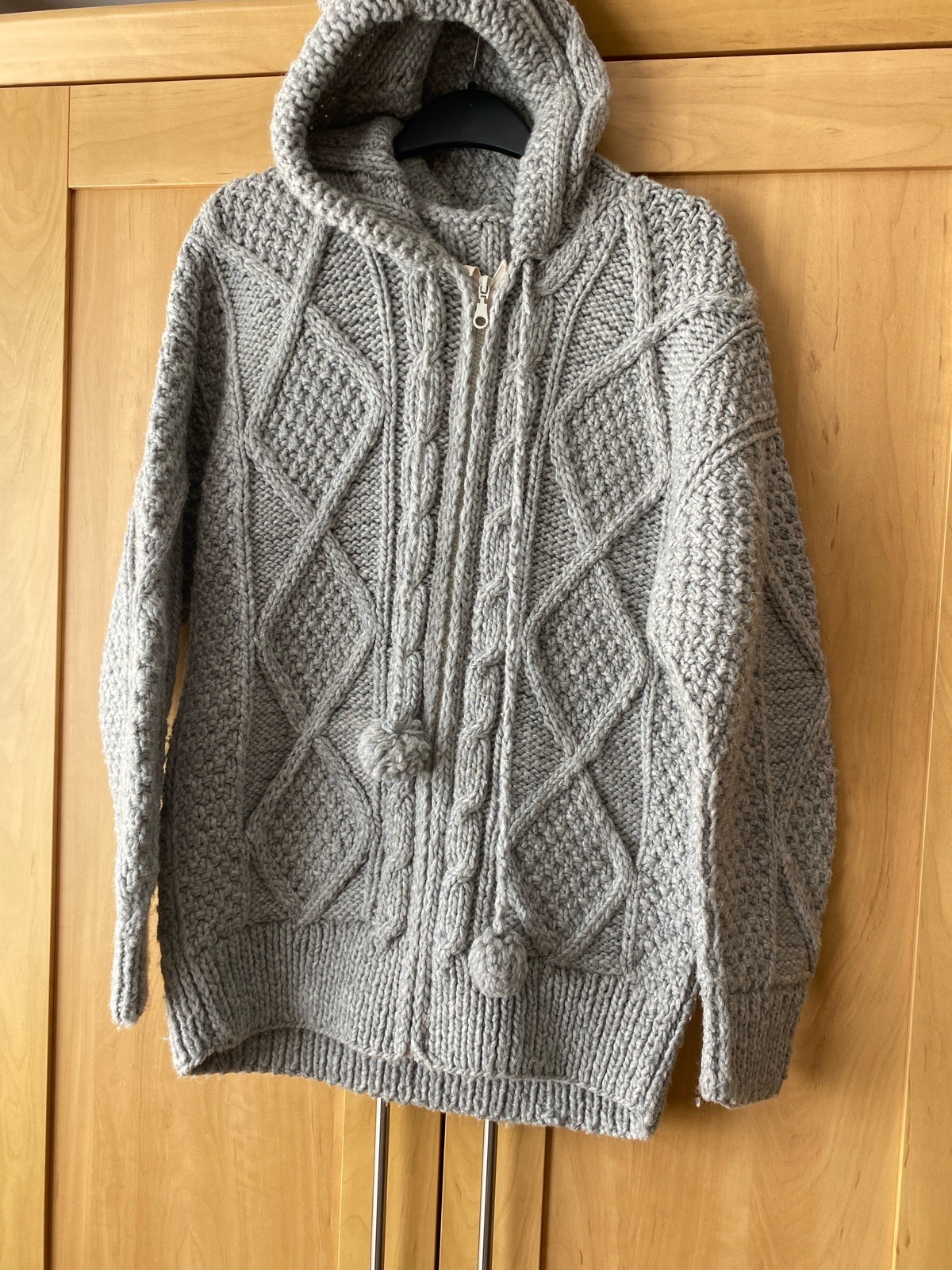 Grey Chunky Knit Hooded Cardigan