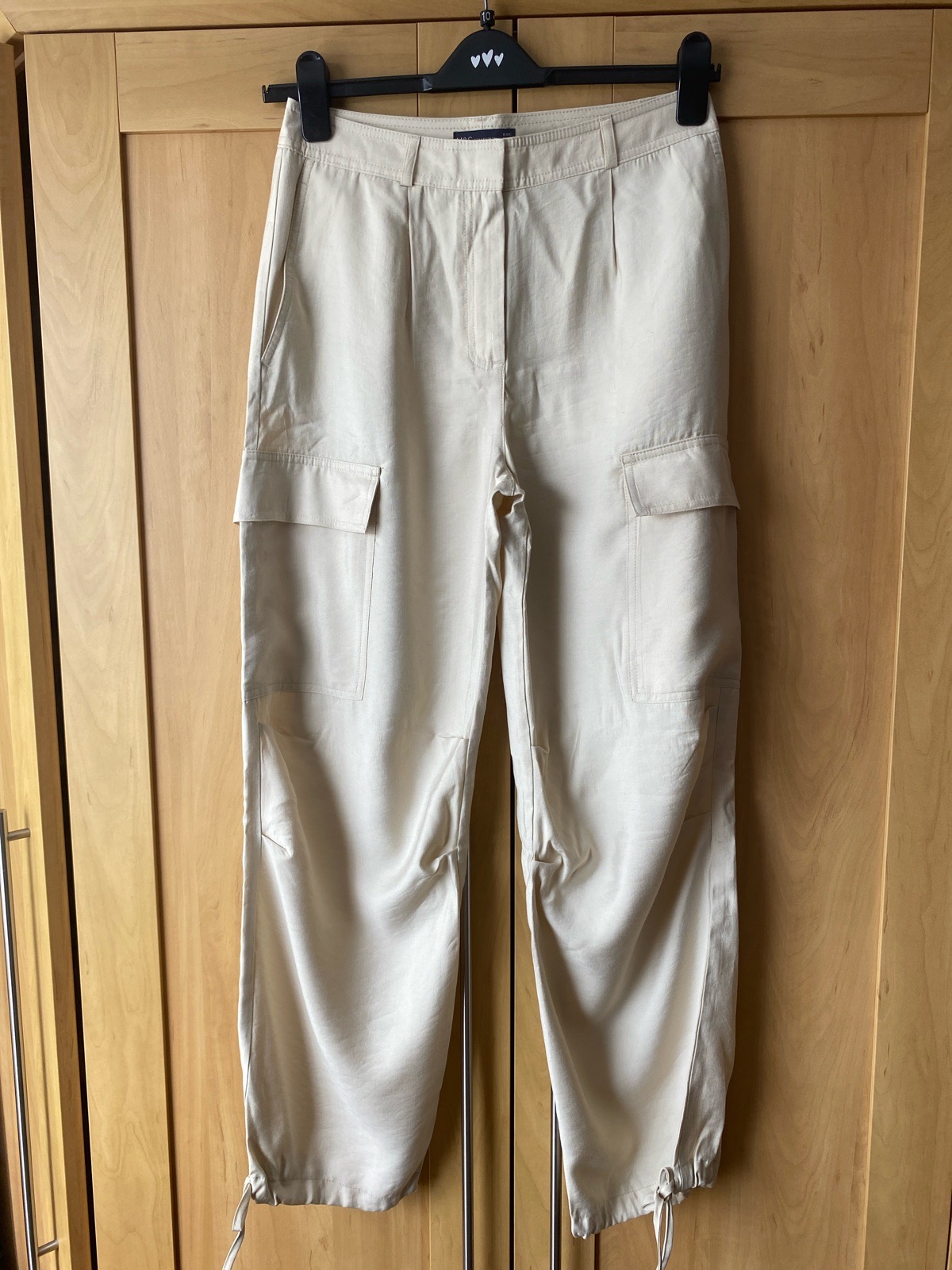 M and S Natural Beige Ladies Cargo Trousers, size 10 reg