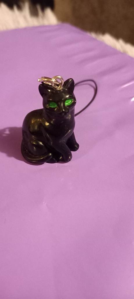 Black cat with green eyes phone or bag charm