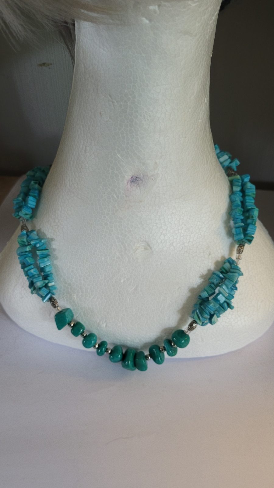 Multi-strand turquoise chip & round bead necklace