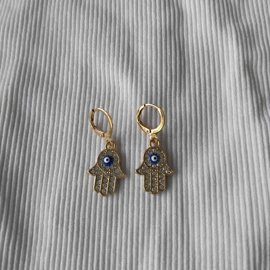 Evil eye hamsa hand drop earrings