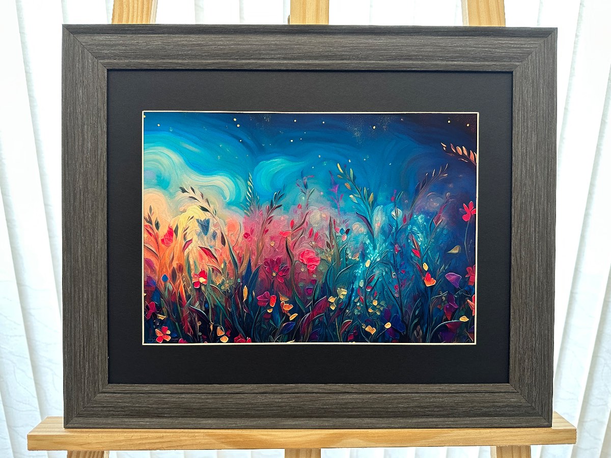 Twilight Bloom – Colourful Wildflower Landscape Art Print – A4 – Unframed Modern Wall Decor
