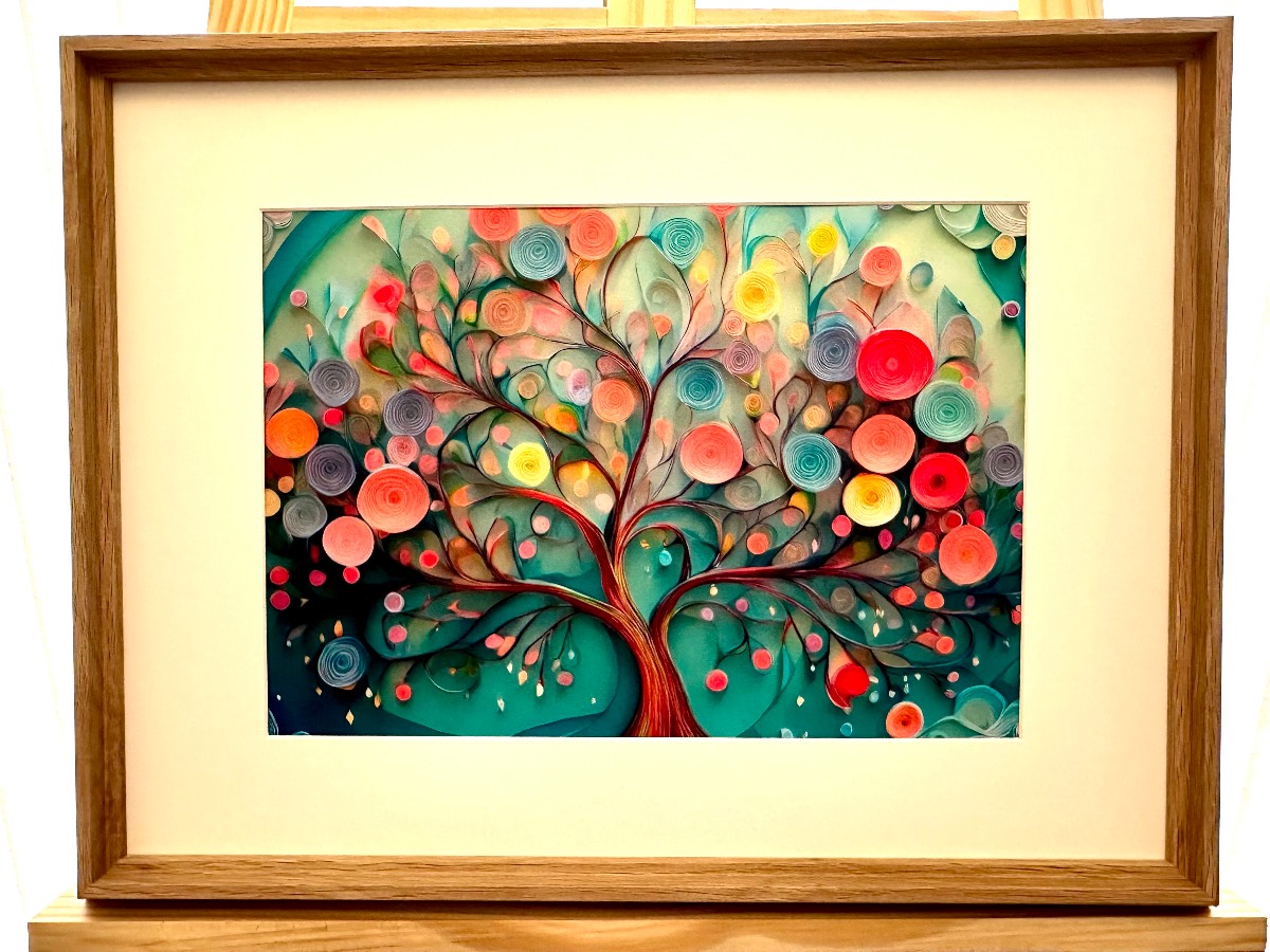 Whirlwind Orchard – Colourburst Abstract Tree Art Print – A4 – Unframed Modern Wall Decor