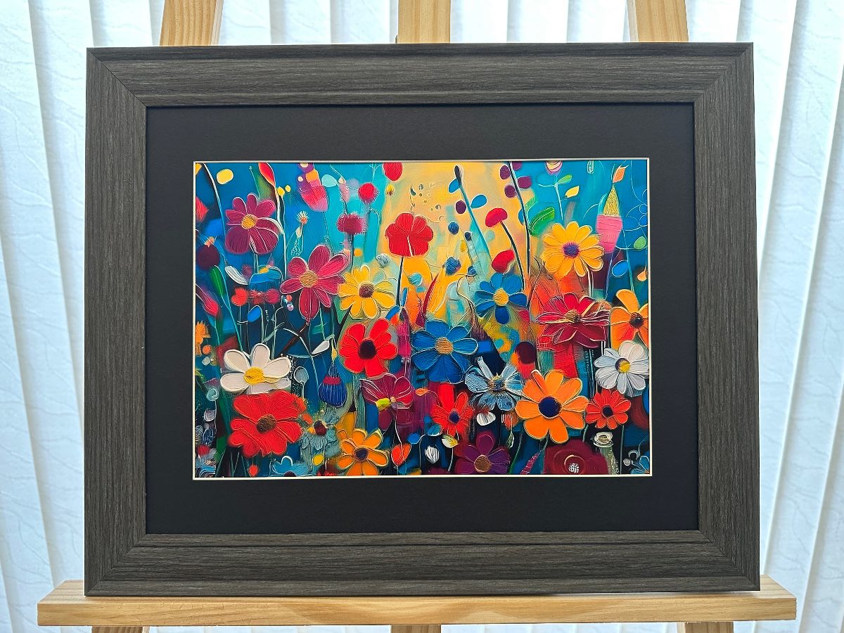 Bloomfield Radiance – Colourful Abstract Flower Art Print – A4 – Unframed Modern Wall Decor
