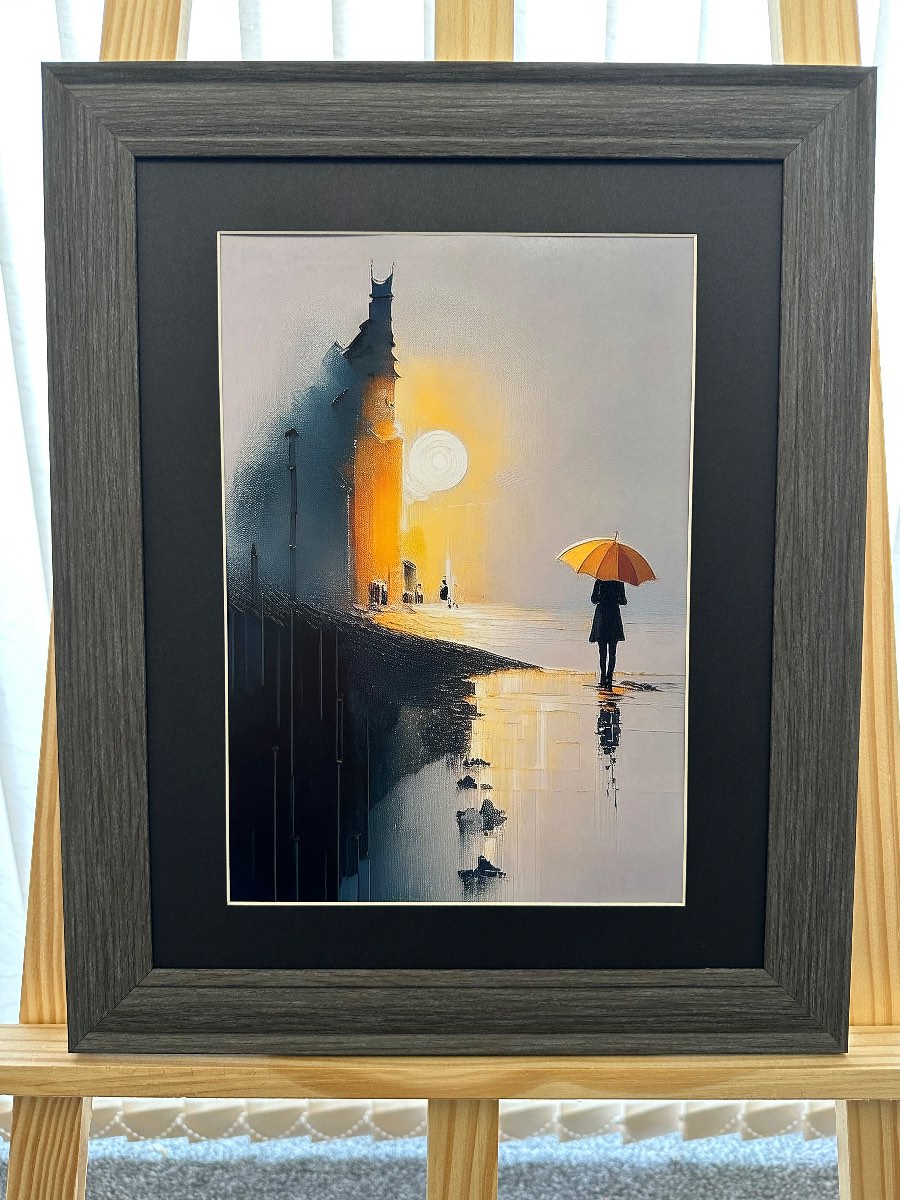 Sunlit Reflections – Surreal Umbrella Landscape Art Print – A4 – Unframed Modern Wall Decor
