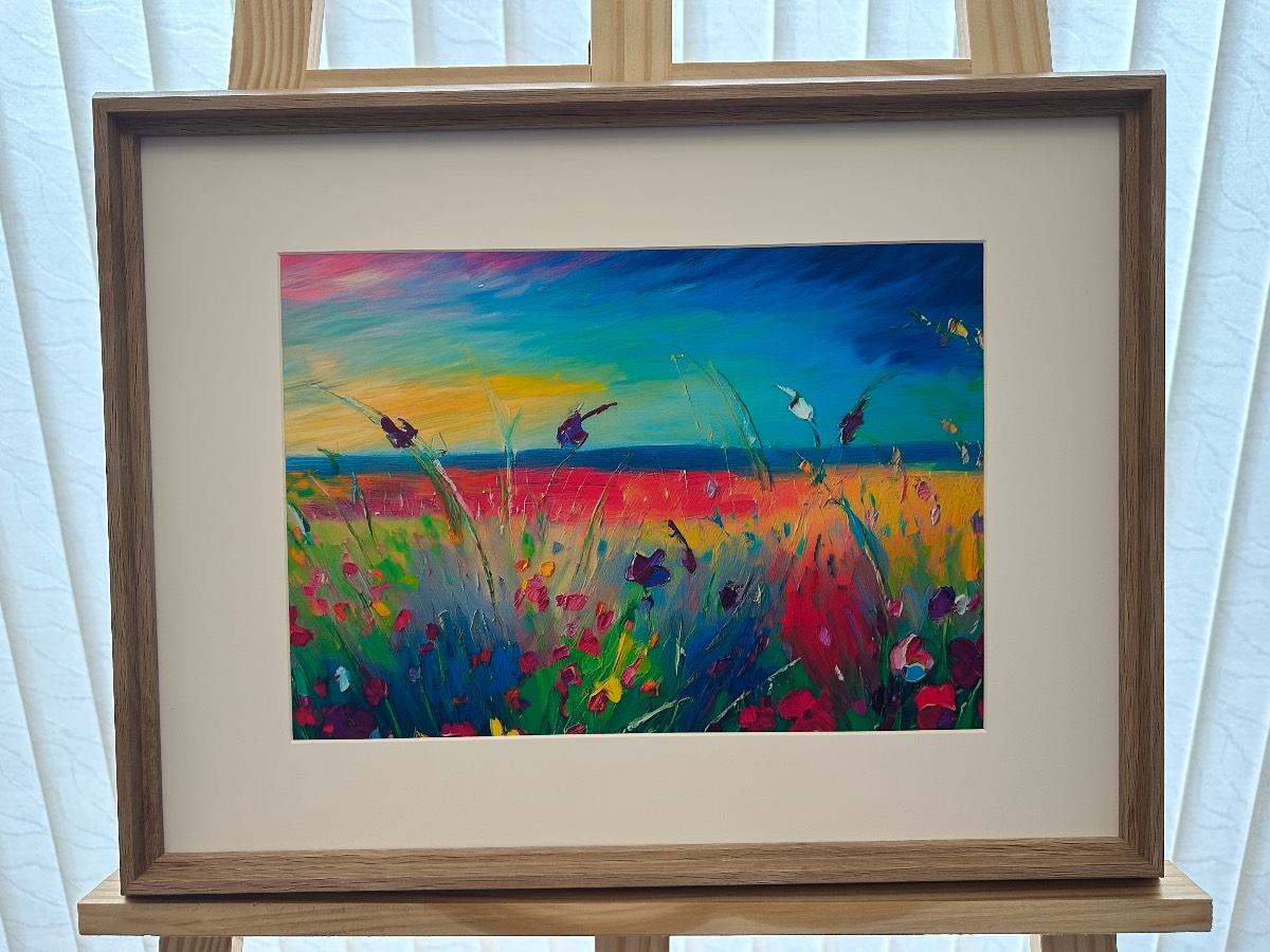 Dawnflight Meadow – Colourburst Wildflower Landscape Art Print – A4 print