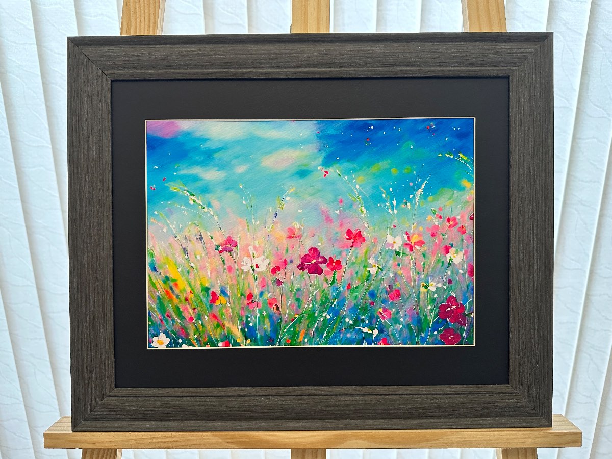 Summer Meadow Glow – Colourful Wildflower Art Print – A4 – Unframed Modern Wall Decor