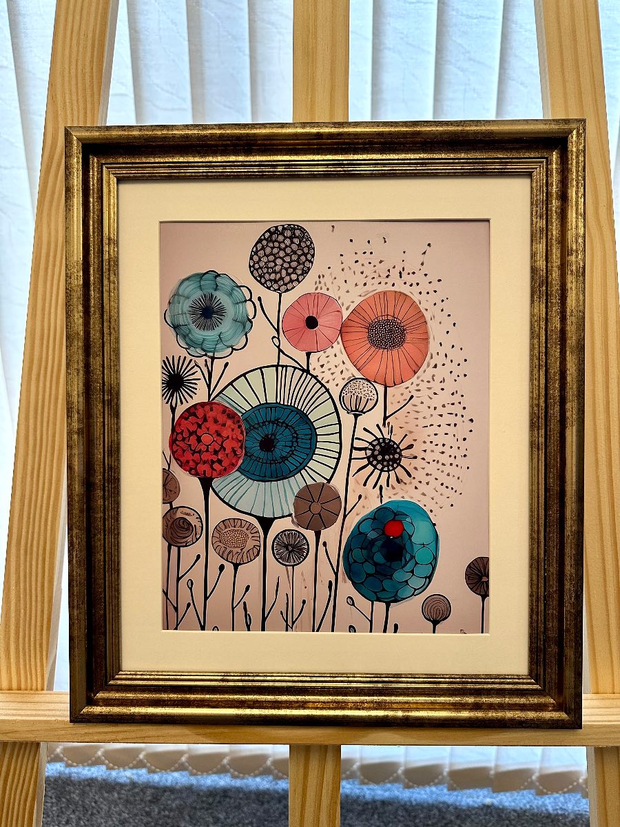 Blooming Circles – Colourful Abstract Floral Art Print – A4 – Unframed Modern Wall Decor