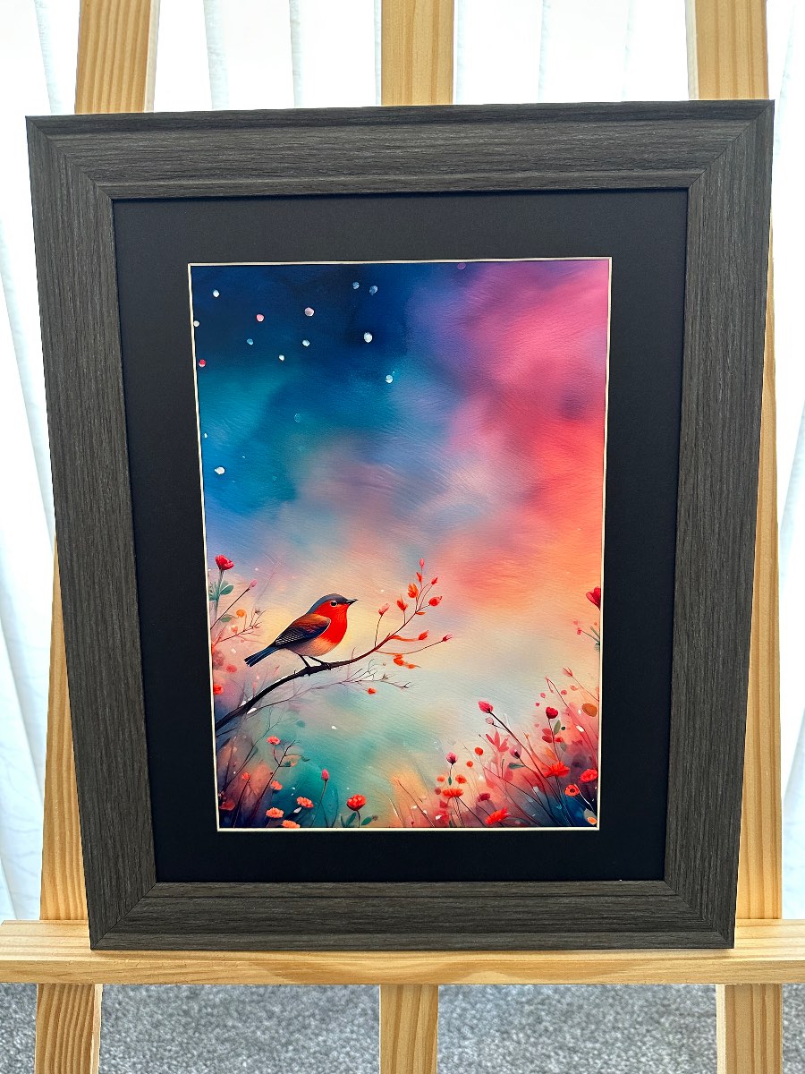 Song of the Emberbird – Colourful Abstract Bird Art Print – A4 – Unframed Modern Wall Decor