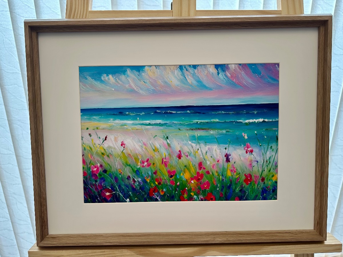 Seabreeze Bloom – Colourful Coastal Wildflower Art Print – A4 – Unframed Modern Wall Decor