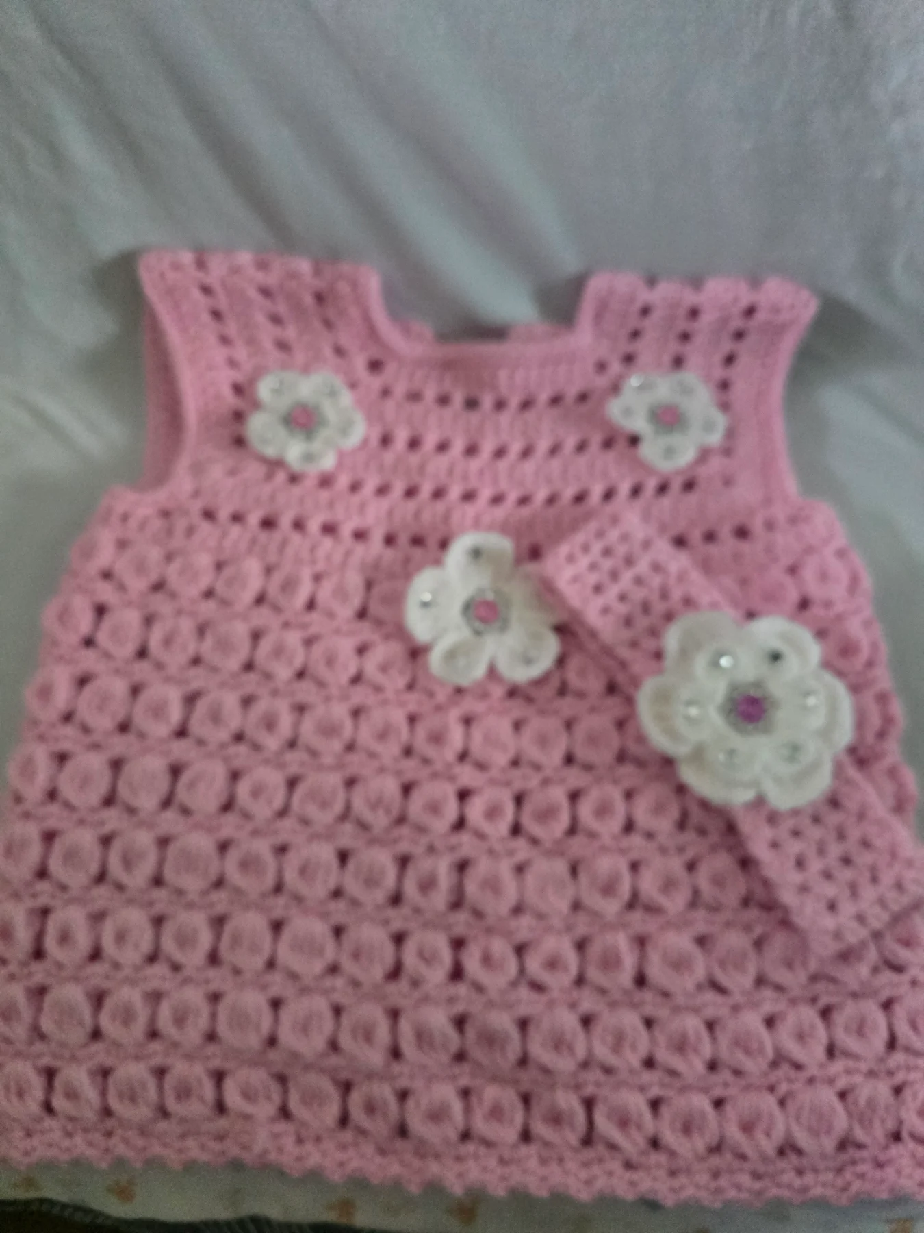 Handmade crochet baby girls dress with headband 0-3Months