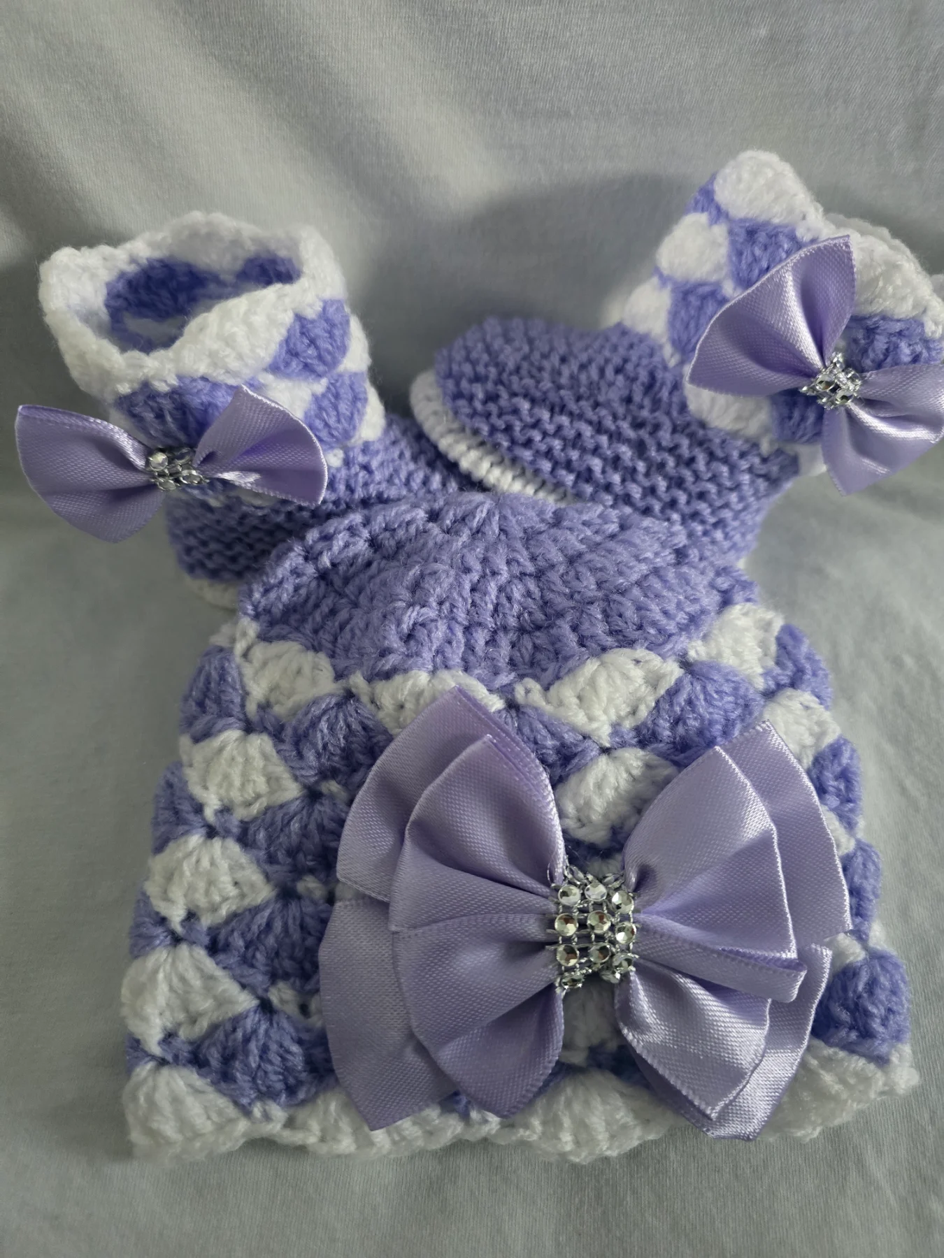 Handmade knitted crochet baby girls booties with hat newborn