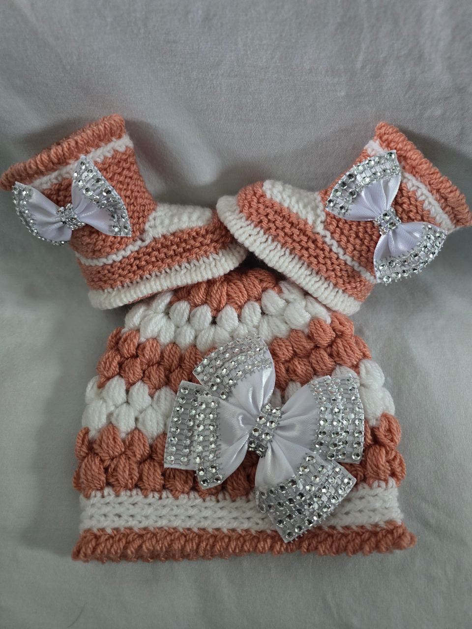 Handmade crochet baby girls booties with hat newborn