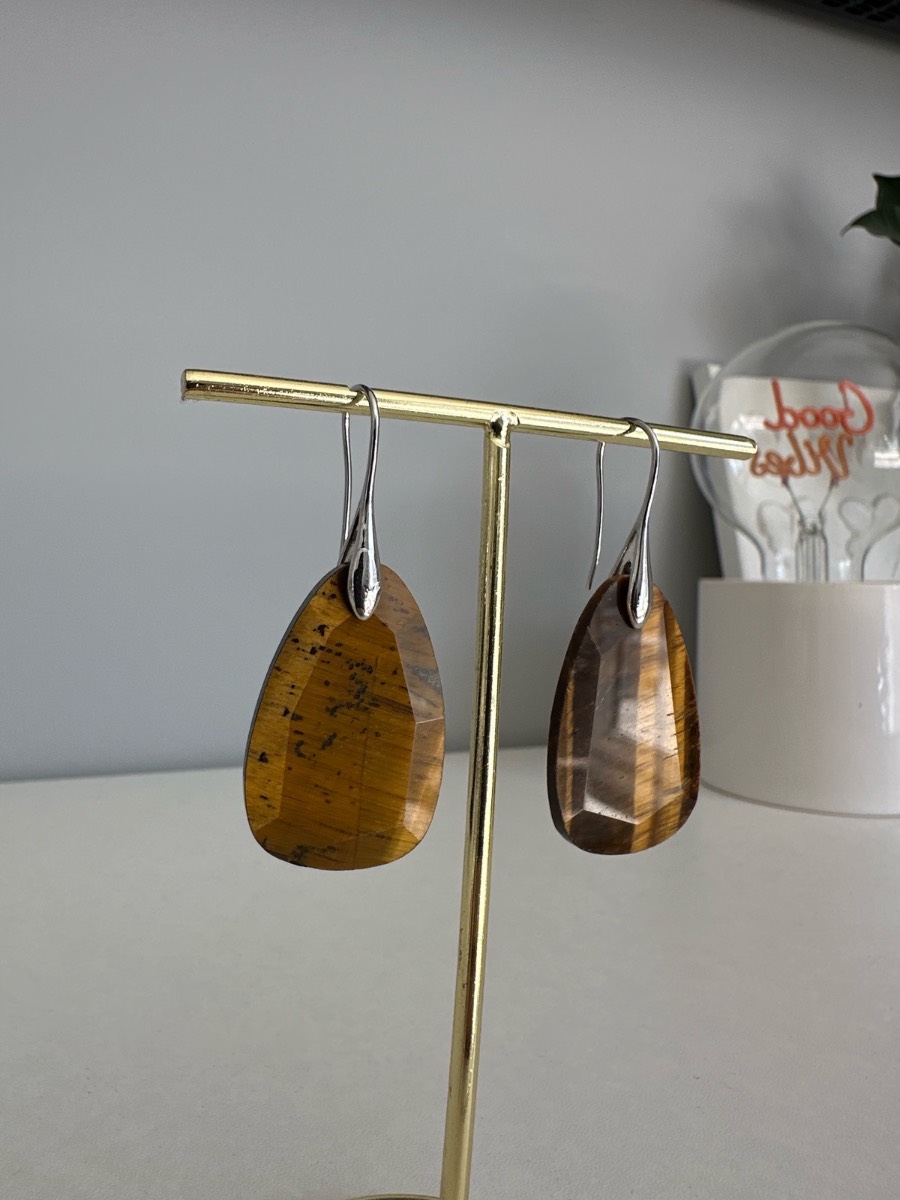 Tiger Eye Faceted Gemstone Crystal Earrings