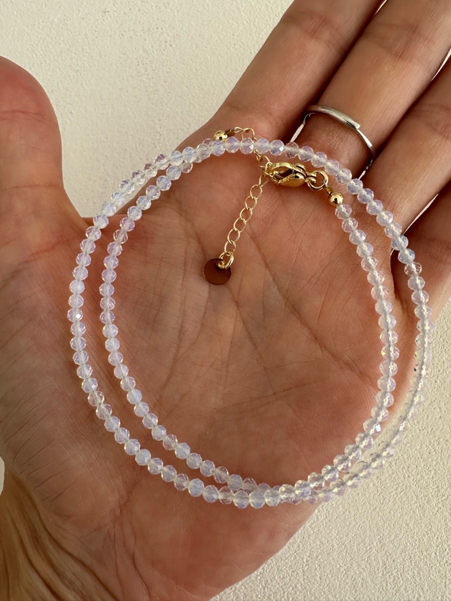 Opal Necklace Minimalist 3mm faceted beads