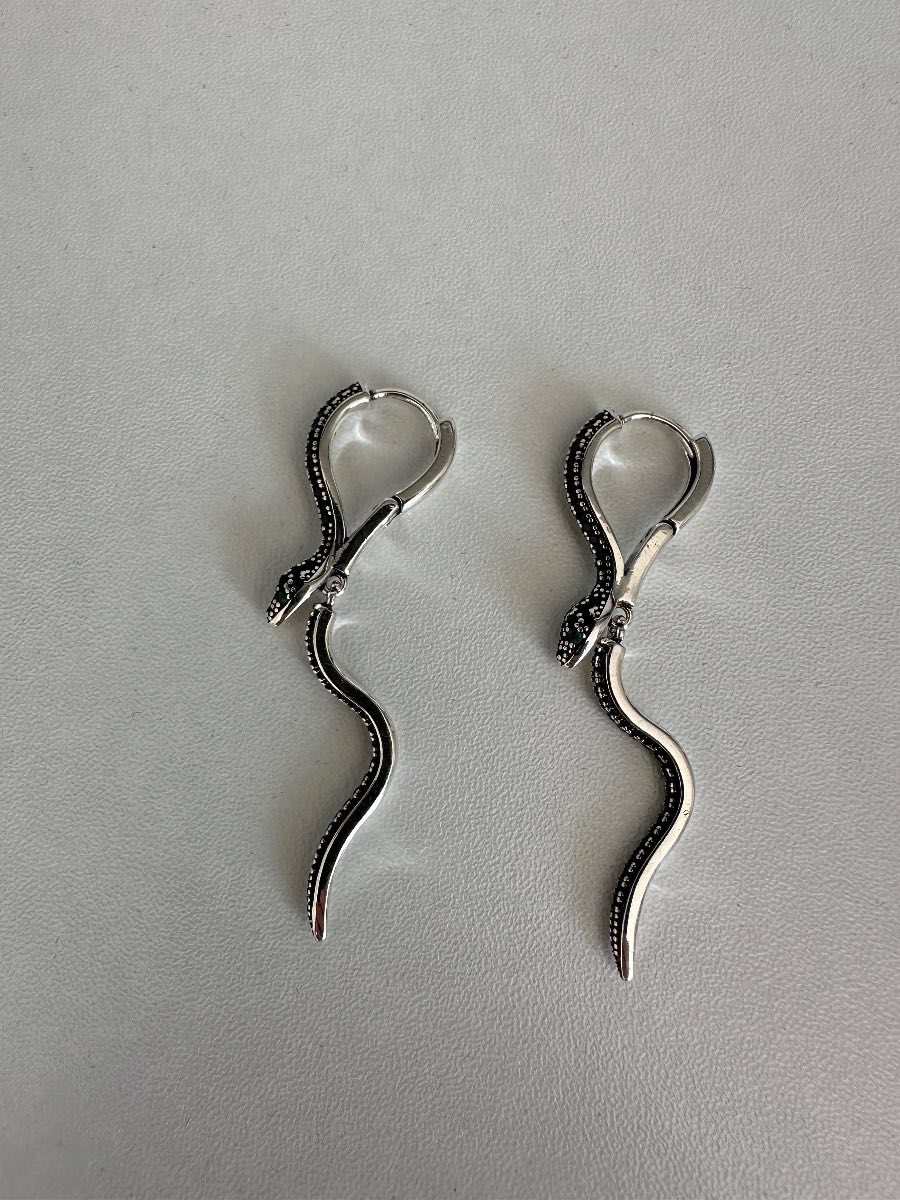 Silver 925 Snake Drop Dangle Earrings