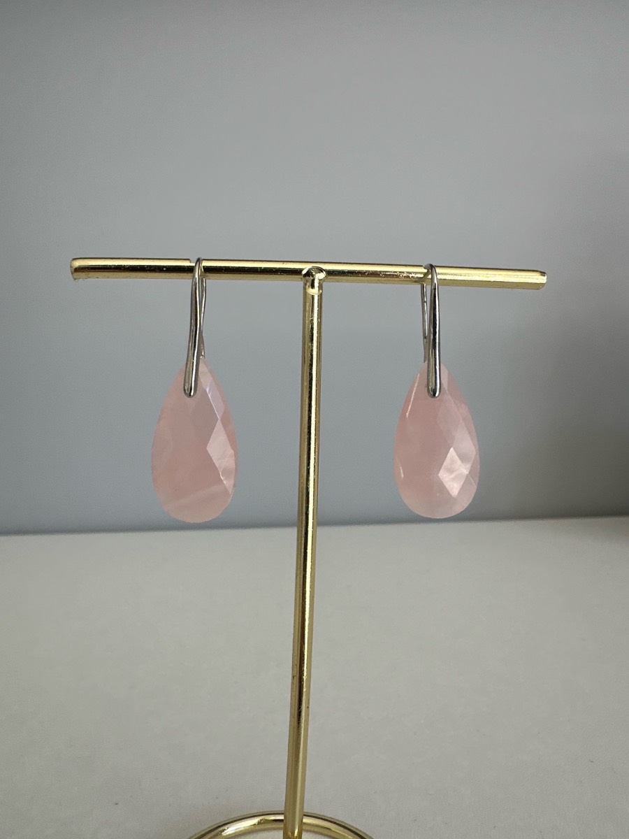 Rose Quartz Faceted Teardrop Earrings