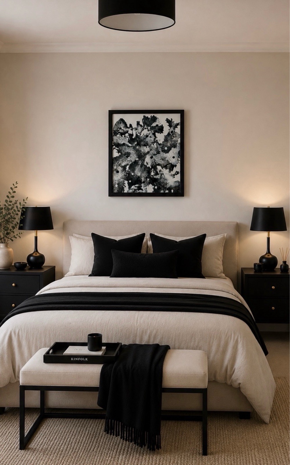 XL Stunning abstract black and white original acrylic framed painting