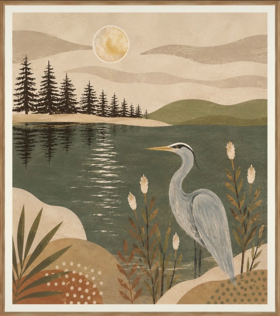 10x8” Boho Heron Picture Bohemian Heron Landscape