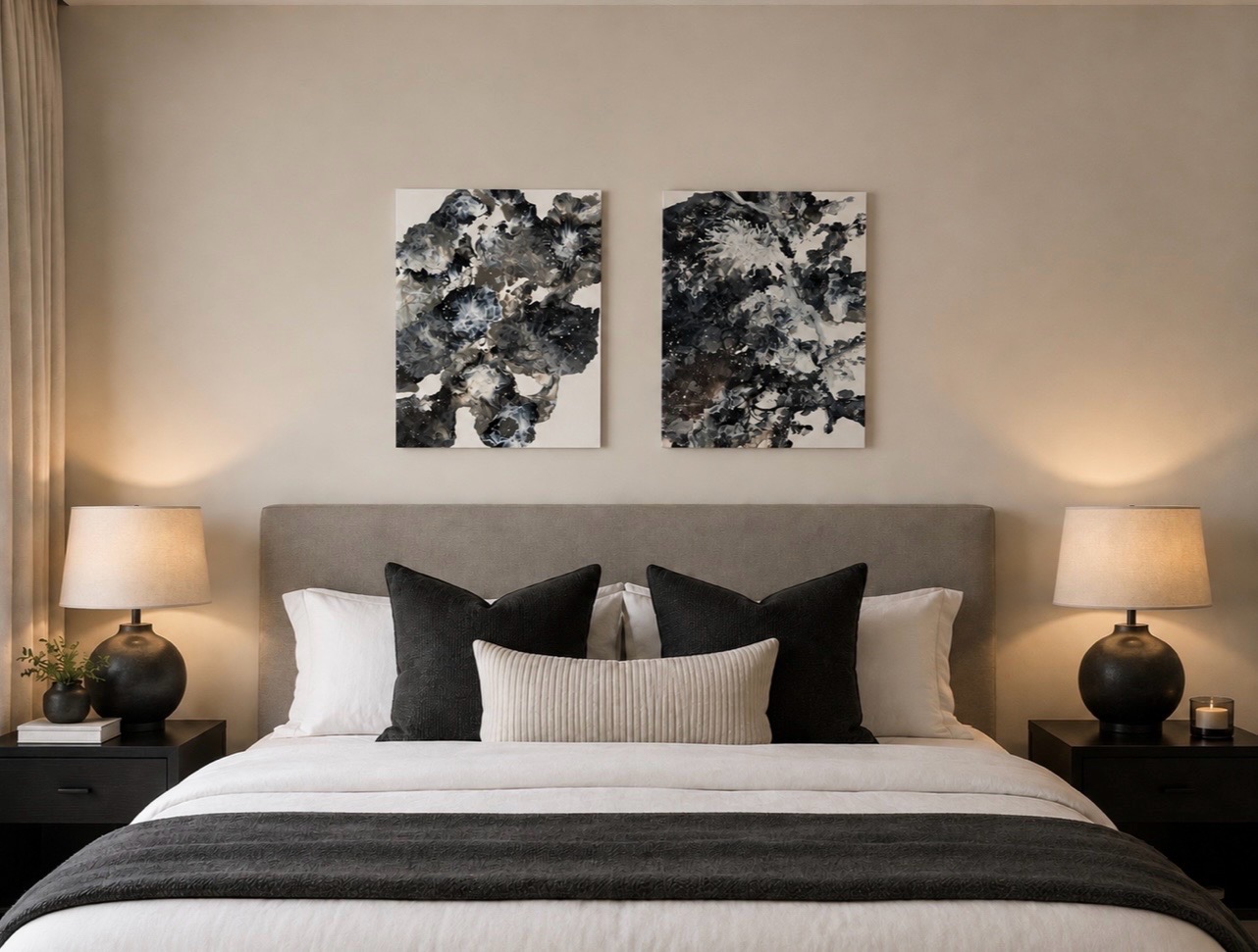 Stunning Unique one of a kind pair of abstract paintings wall art