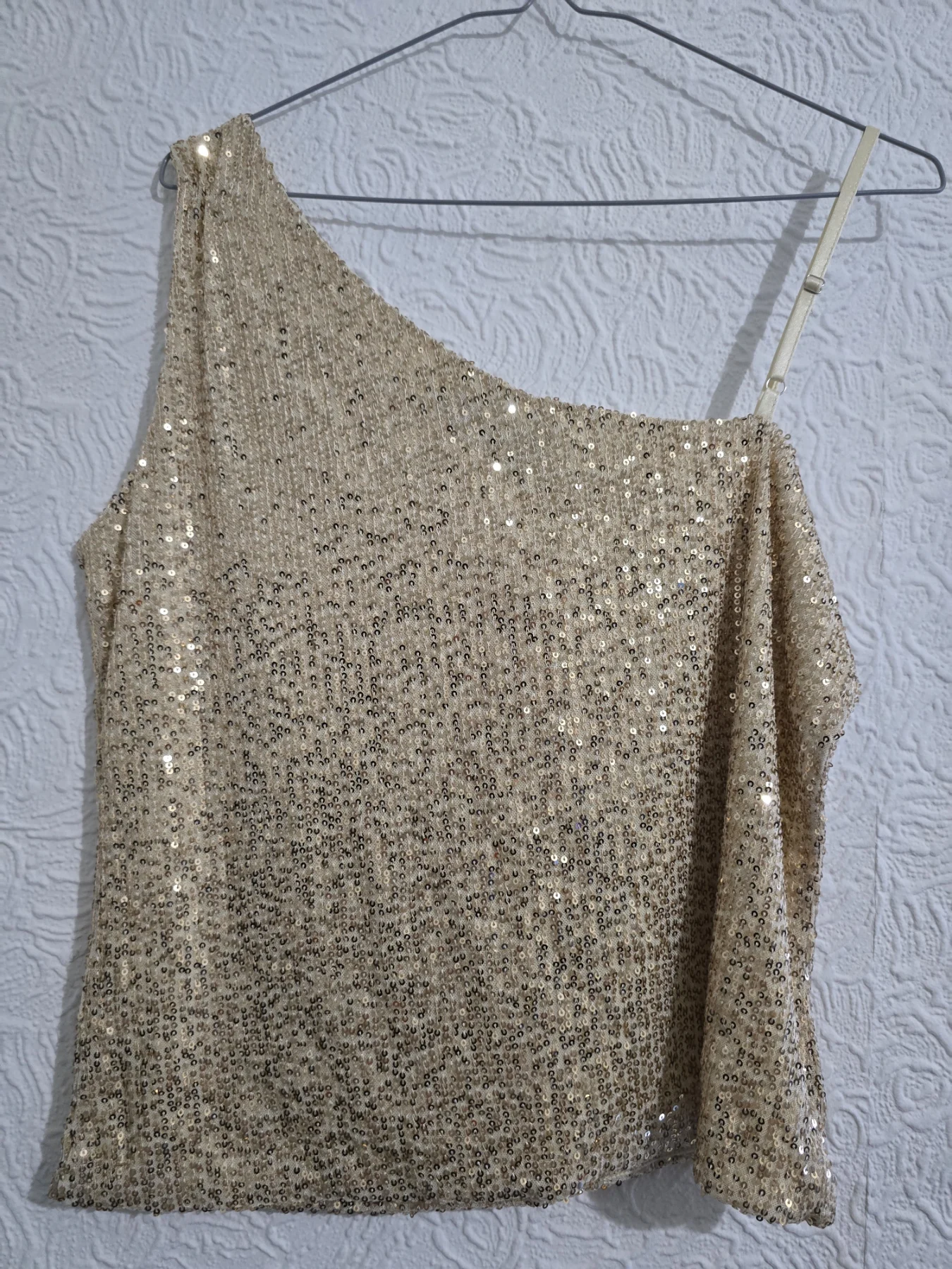 Gold Sequin One-Shoulder Top