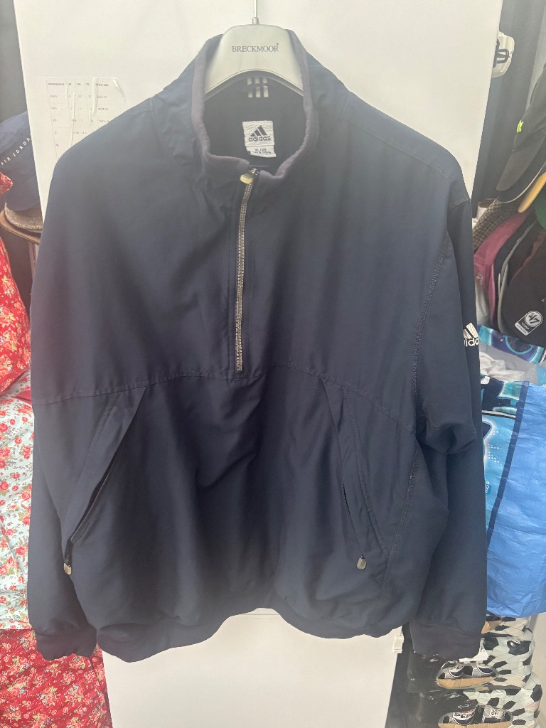 Vintage adidas Quarter Zip Pullover Windbreaker Jacket XL Navy Blue Zip Pockets