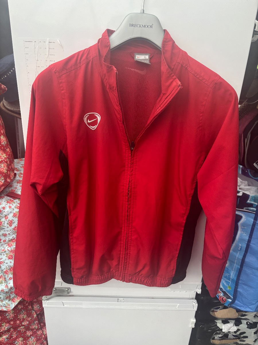 Vintage Nike Kids Windbreaker Jacket Red Black Full Zip Youth L 12-13 Years