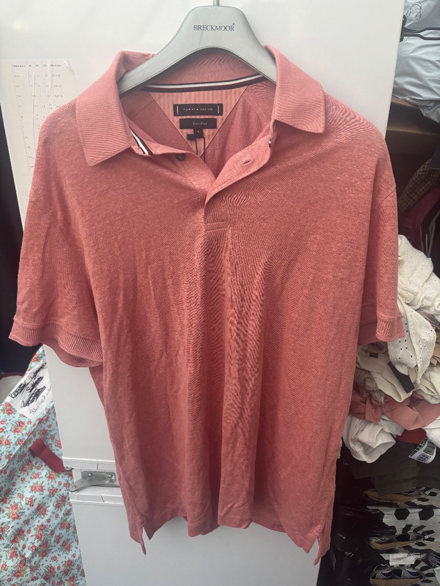 BNWT Tommy Hilfiger Men's Linen Blend Polo Shirt Coral Pink Size XL New With Tags