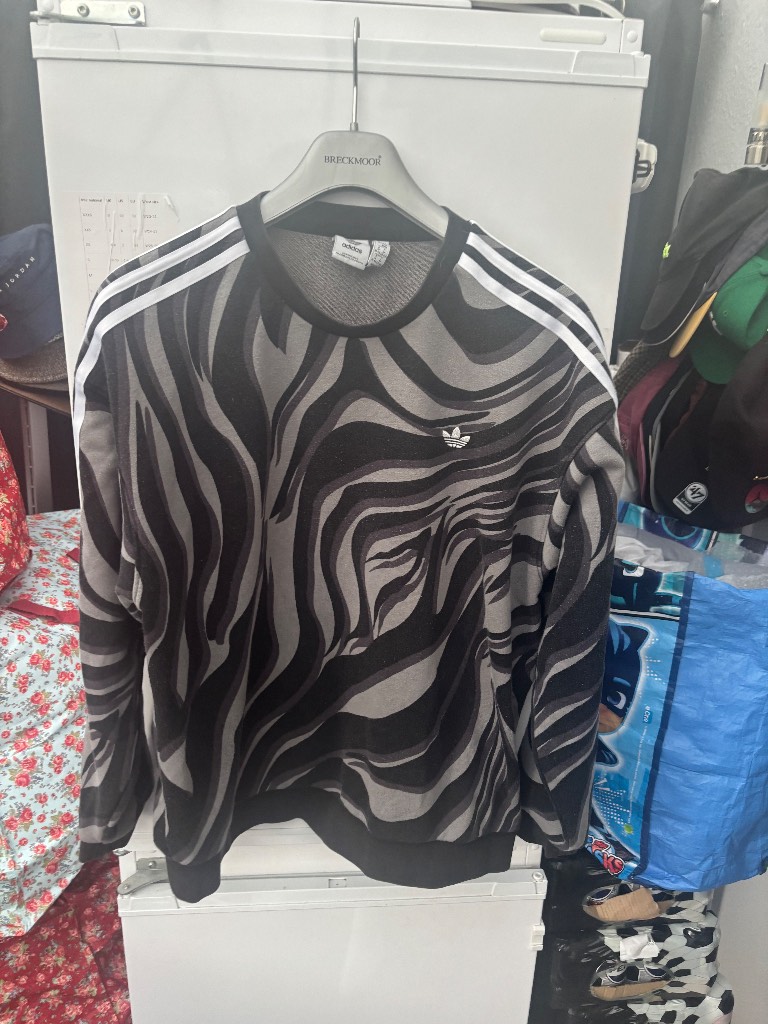Adidas Originals Abstract Swirl Sweatshirt Women’s M Grey Black Trefoil