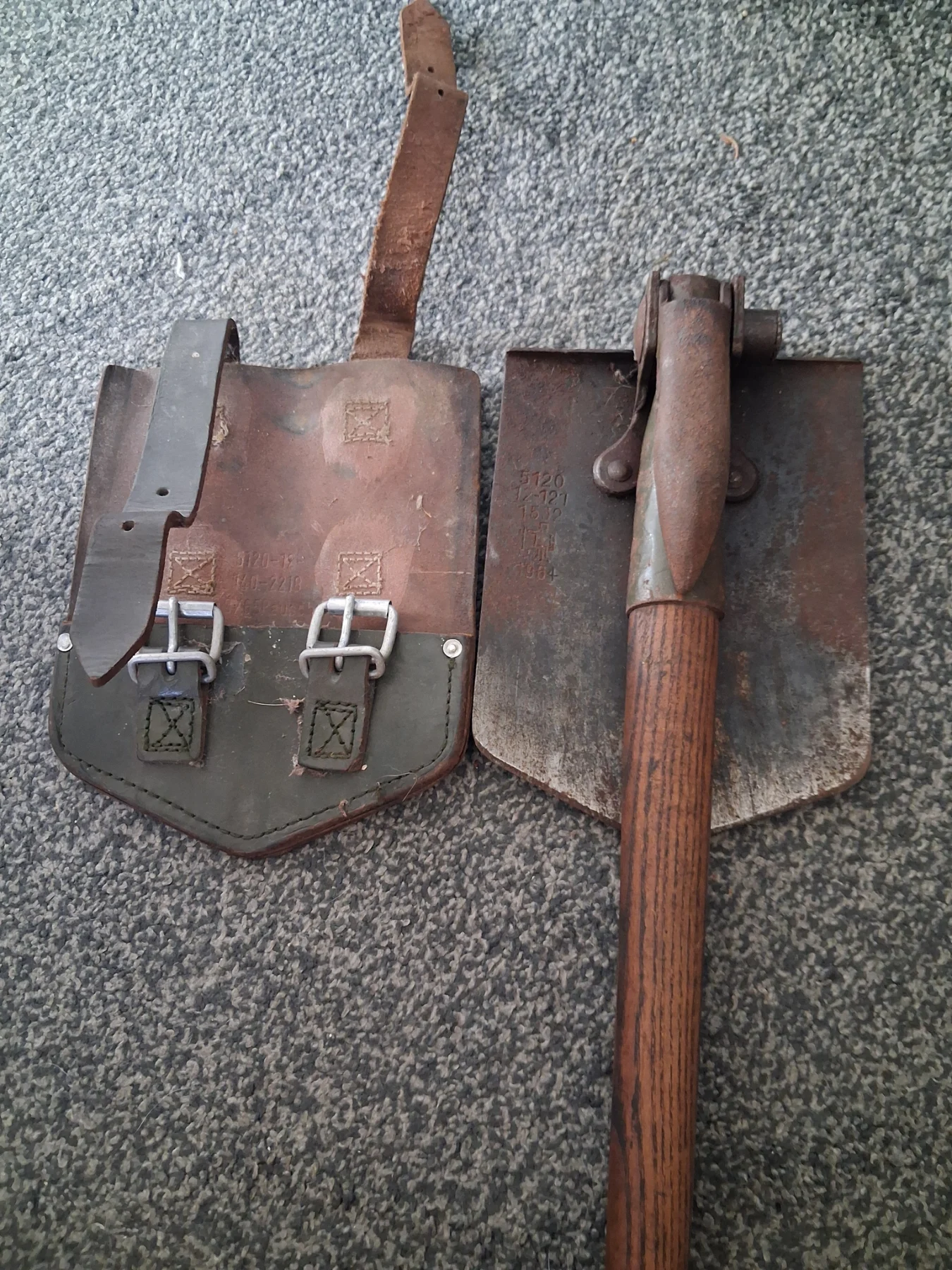This is a Cold War-era West German Armed Forces (Bundeswehr) folding entrenching tool (Klappspaten)